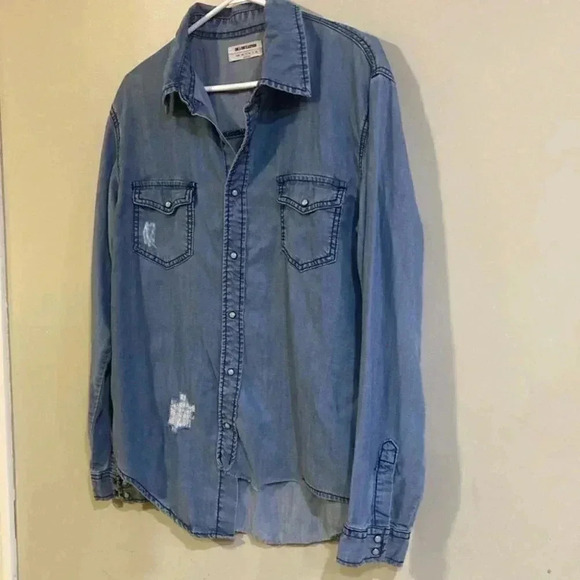 [S]One X Oneteaspoon Dallas Tencel Liberty JeanShirt Snap Button Down Distressed - Picture 3 of 9